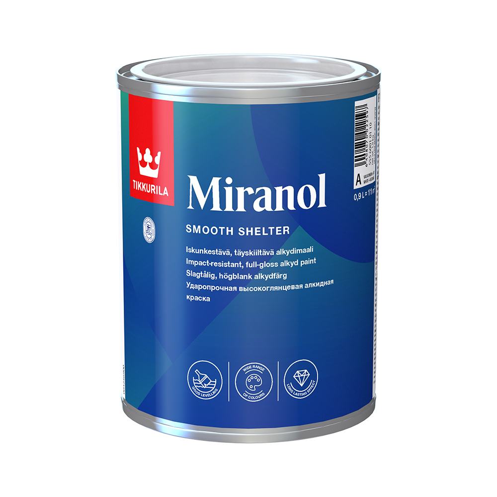 Емаль TIKKURILA алкідна Miranol база A білий високий глянець 0,9 л 1 кг